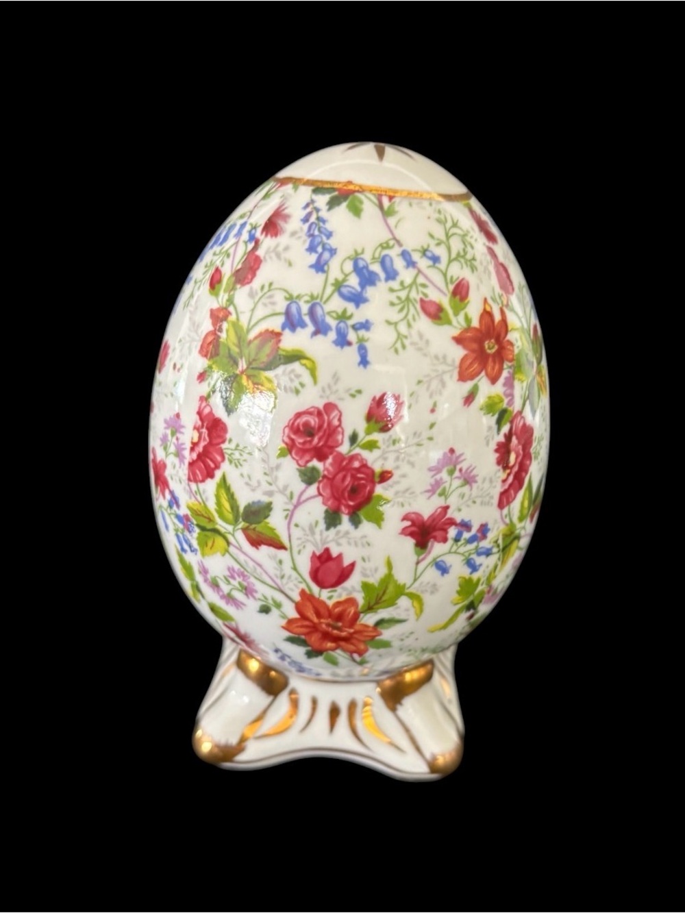Decorative Porcelain Egg with Floral Motif and Gold Trim - By Baum Bros